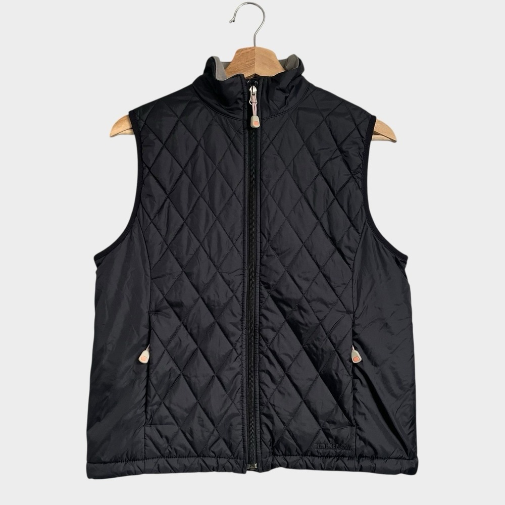 L.L.Bean Vest Women's Small Black Quilted Fleece Lined Fitness Hiking Nylon